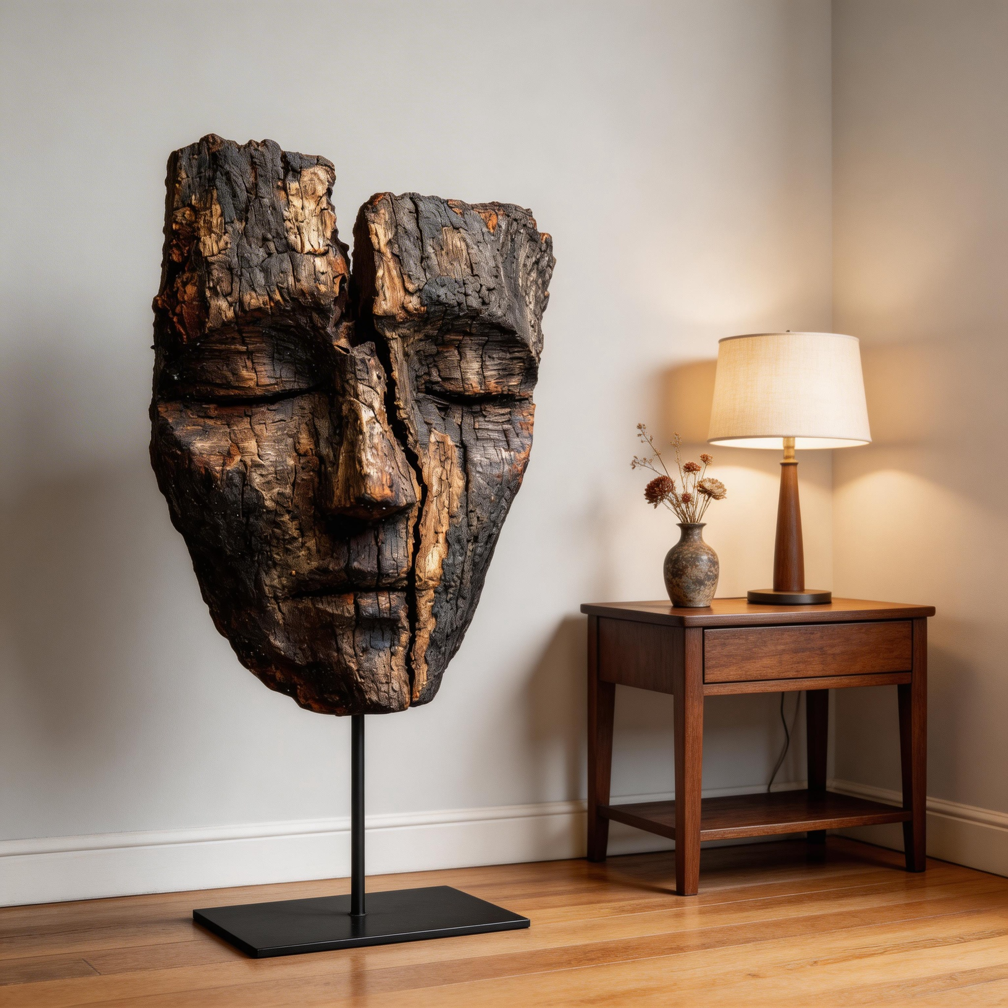 Ancestral Split Wooden Mask Sculpture  Wood Sculpture