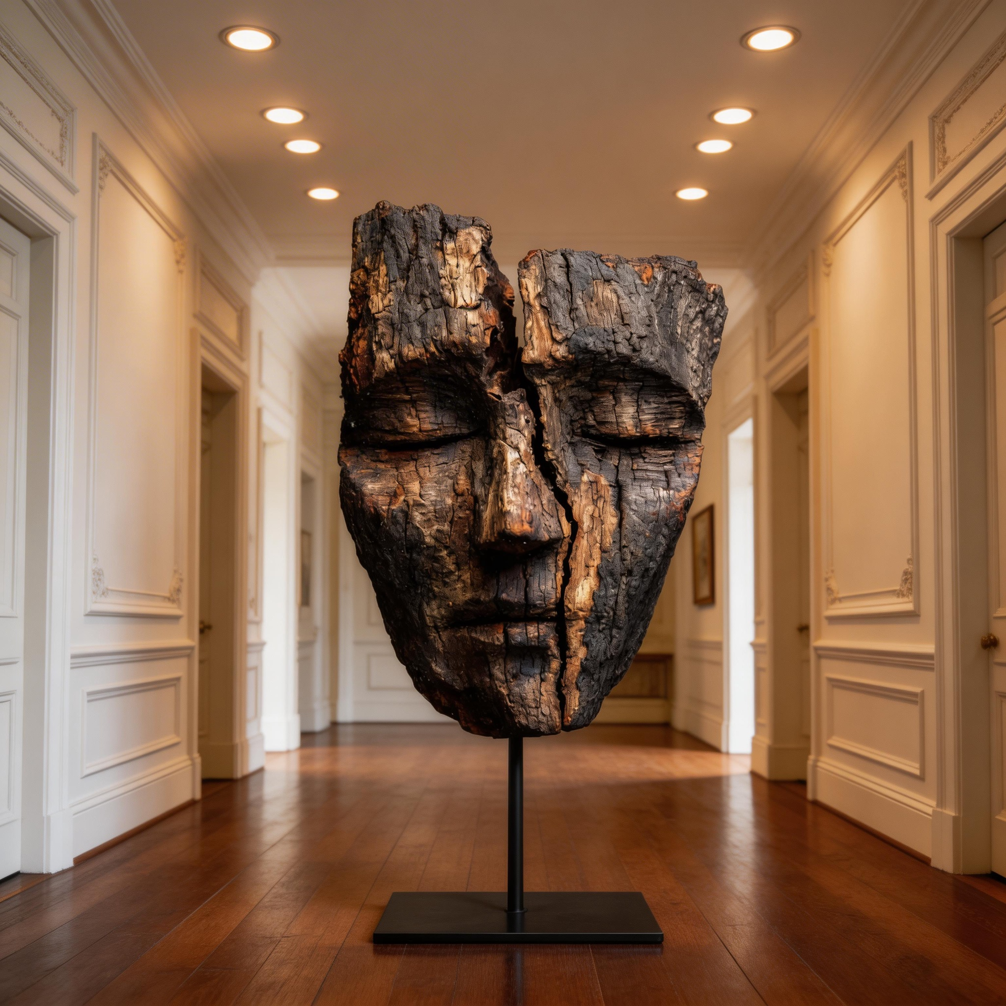 Ancestral Split Wooden Mask Sculpture  Wood Sculpture