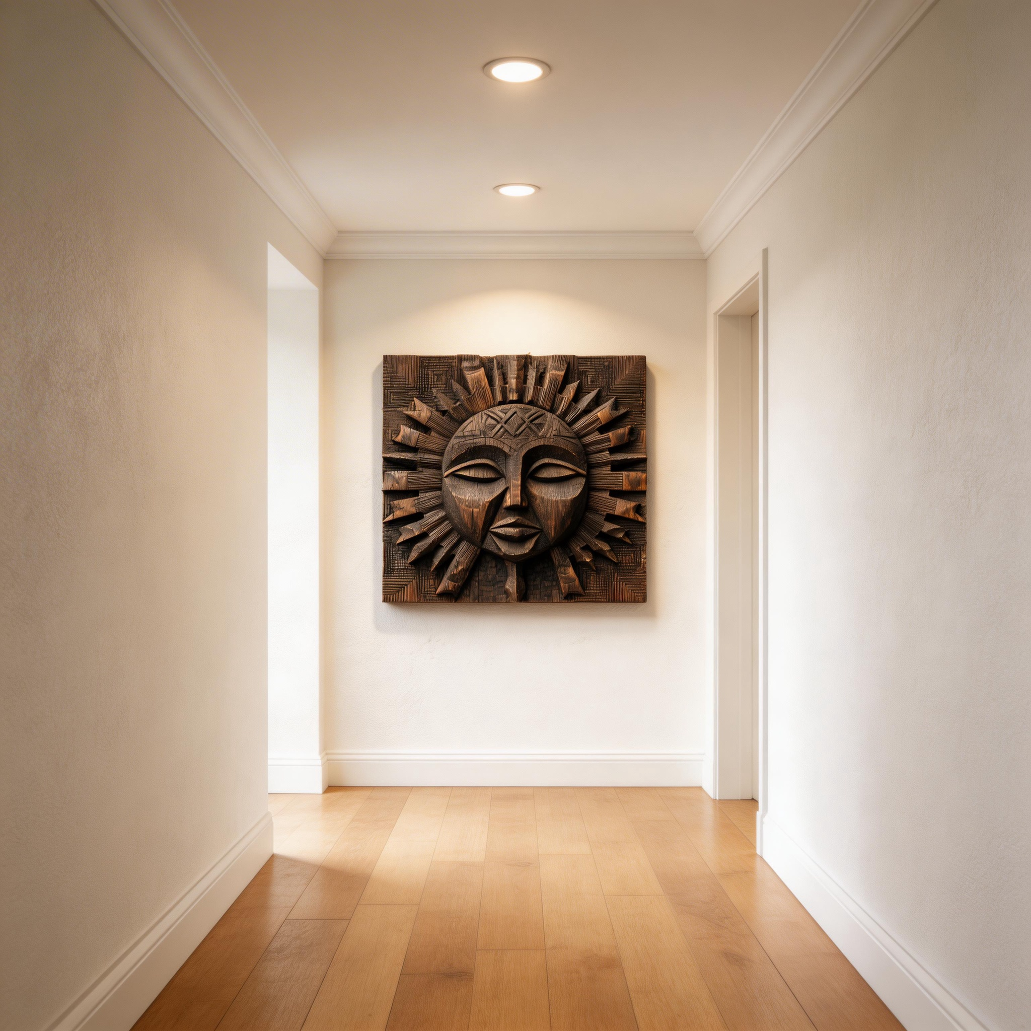African Tribal Sun God Wooden Relief Wall Sculpture  Wood Sculpture
