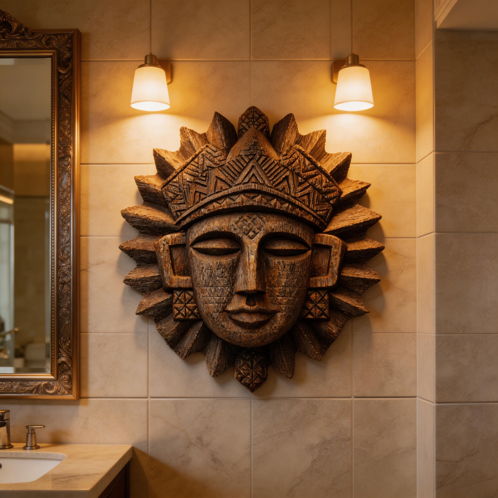 Ancient Tribal Sun Deity Wooden Mask Wall Sculpture  Wood Sculpture