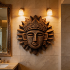 Ancient Tribal Sun Deity Wooden Mask Wall Sculpture  Wood Sculpture