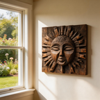 African Tribal Sun God Wooden Relief Wall Sculpture  Wood Sculpture
