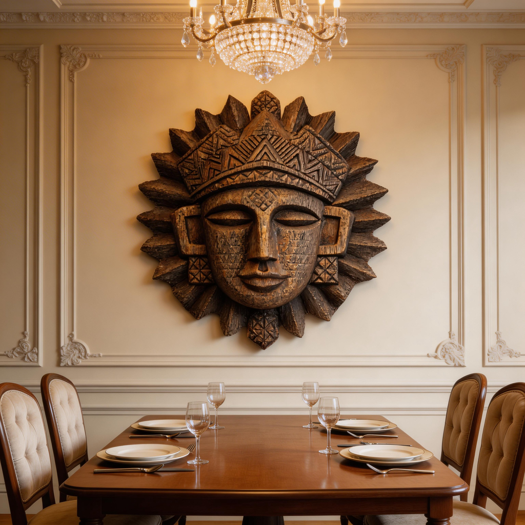 Ancient Tribal Sun Deity Wooden Mask Wall Sculpture  Wood Sculpture