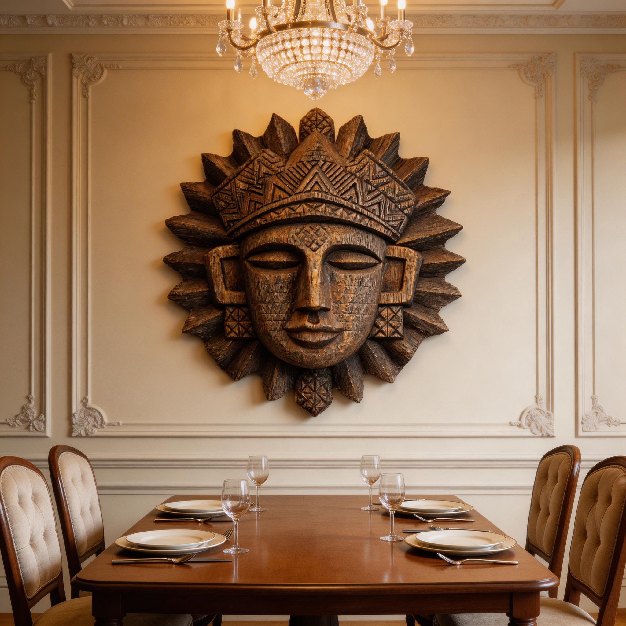 Ancient Tribal Sun Deity Wooden Mask Wall Sculpture  Wood Sculpture