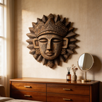 Ancient Tribal Sun Deity Wooden Mask Wall Sculpture  Wood Sculpture