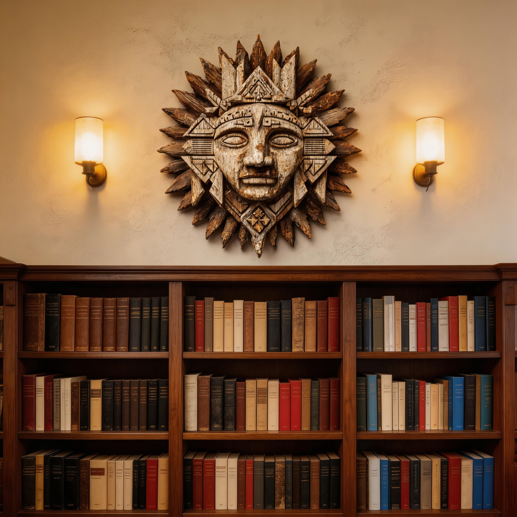 Ancient Mayan Sun God Tribal Wooden Mask Wall Sculpture  Wood Sculpture
