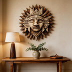 Ancient Mayan Sun God Tribal Wooden Mask Wall Sculpture  Wood Sculpture