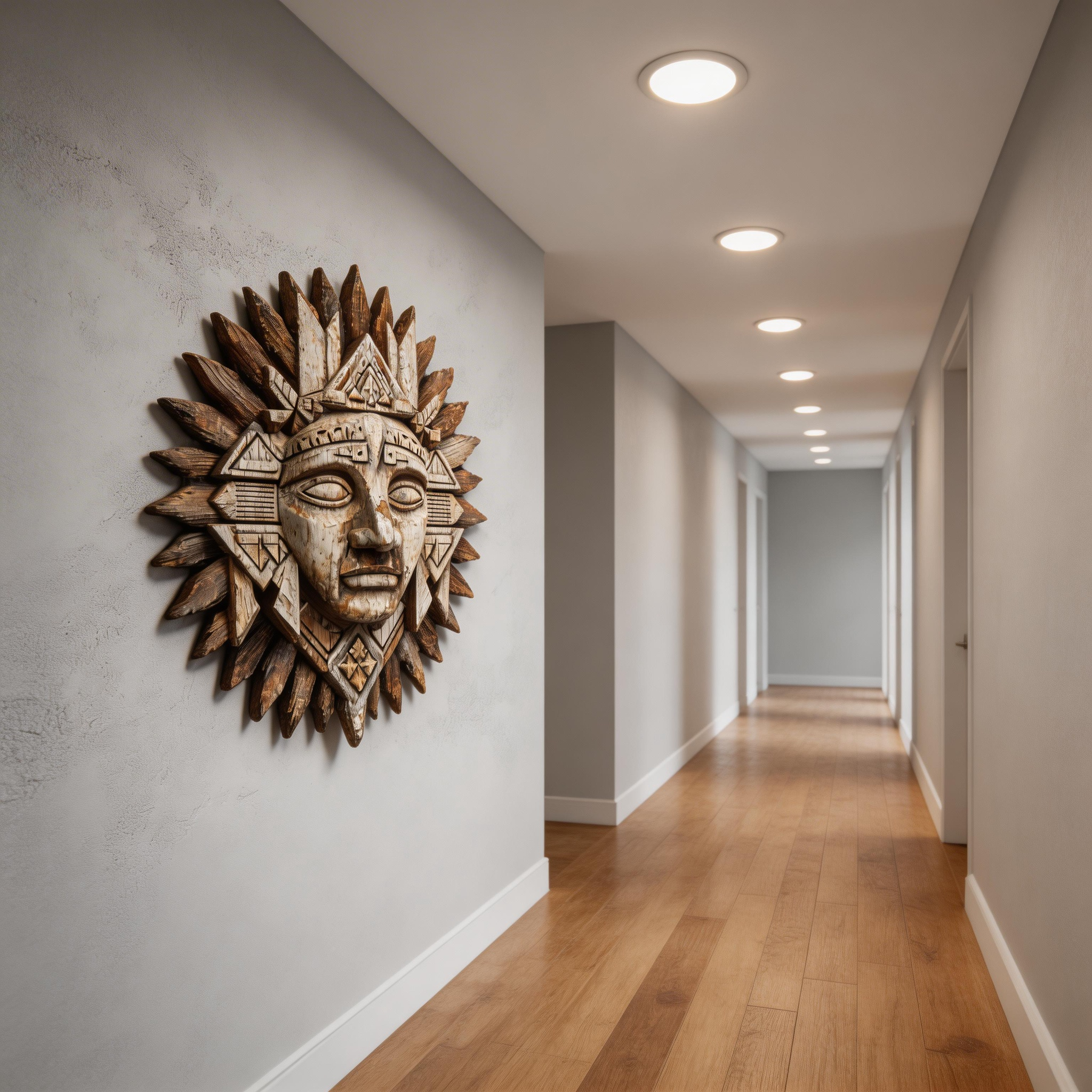 Ancient Mayan Sun God Tribal Wooden Mask Wall Sculpture  Wood Sculpture