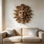 Ancient Mayan Sun God Tribal Wooden Mask Wall Sculpture  Wood Sculpture