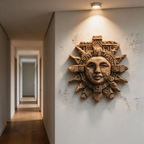 Ancient Mayan Sun God Tribal Wooden Mask Wall Sculpture  Wood Sculpture