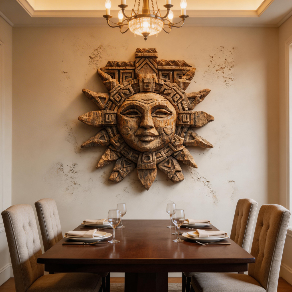 Ancient Mayan Sun God Tribal Wooden Mask Wall Sculpture  Wood Sculpture