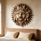 Ancient Mayan Sun God Tribal Wooden Mask Wall Sculpture  Wood Sculpture