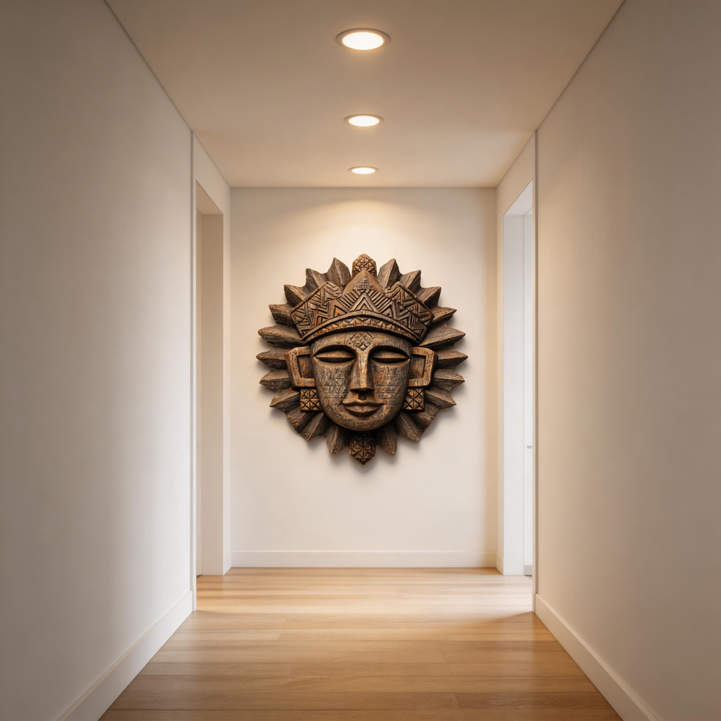 Ancient Tribal Sun Deity Wooden Mask Wall Sculpture  Wood Sculpture