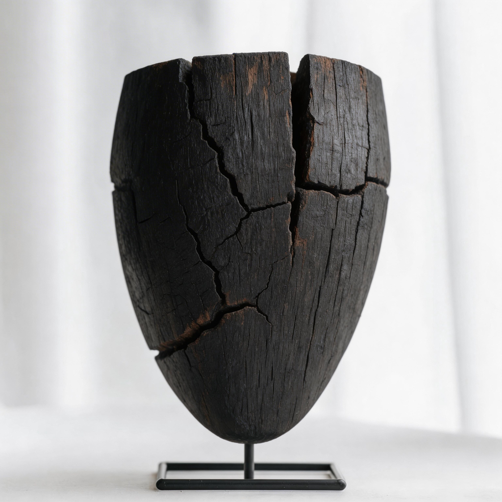 Charred Split Eroded Visage Sculpture
