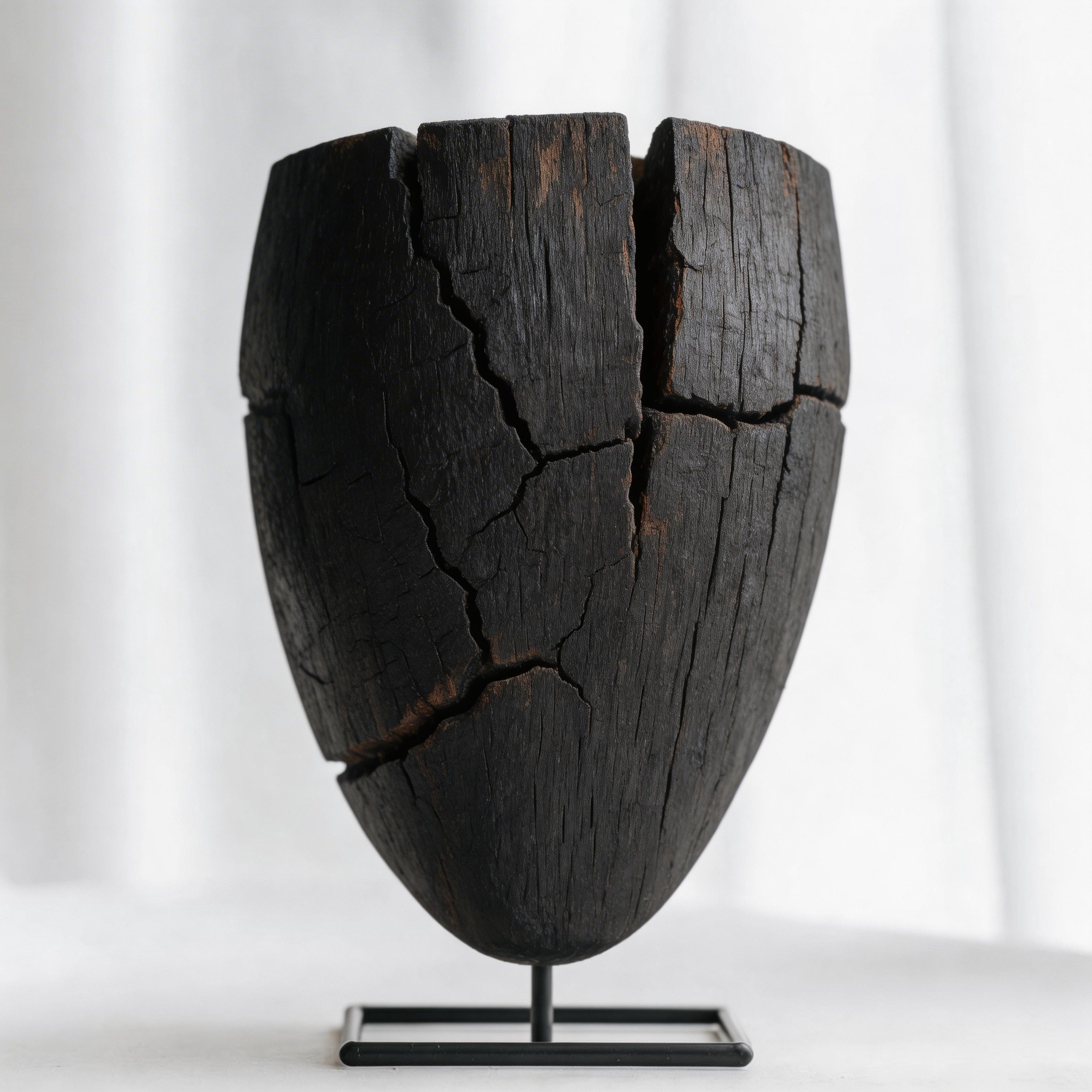 Charred Split Eroded Visage Sculpture