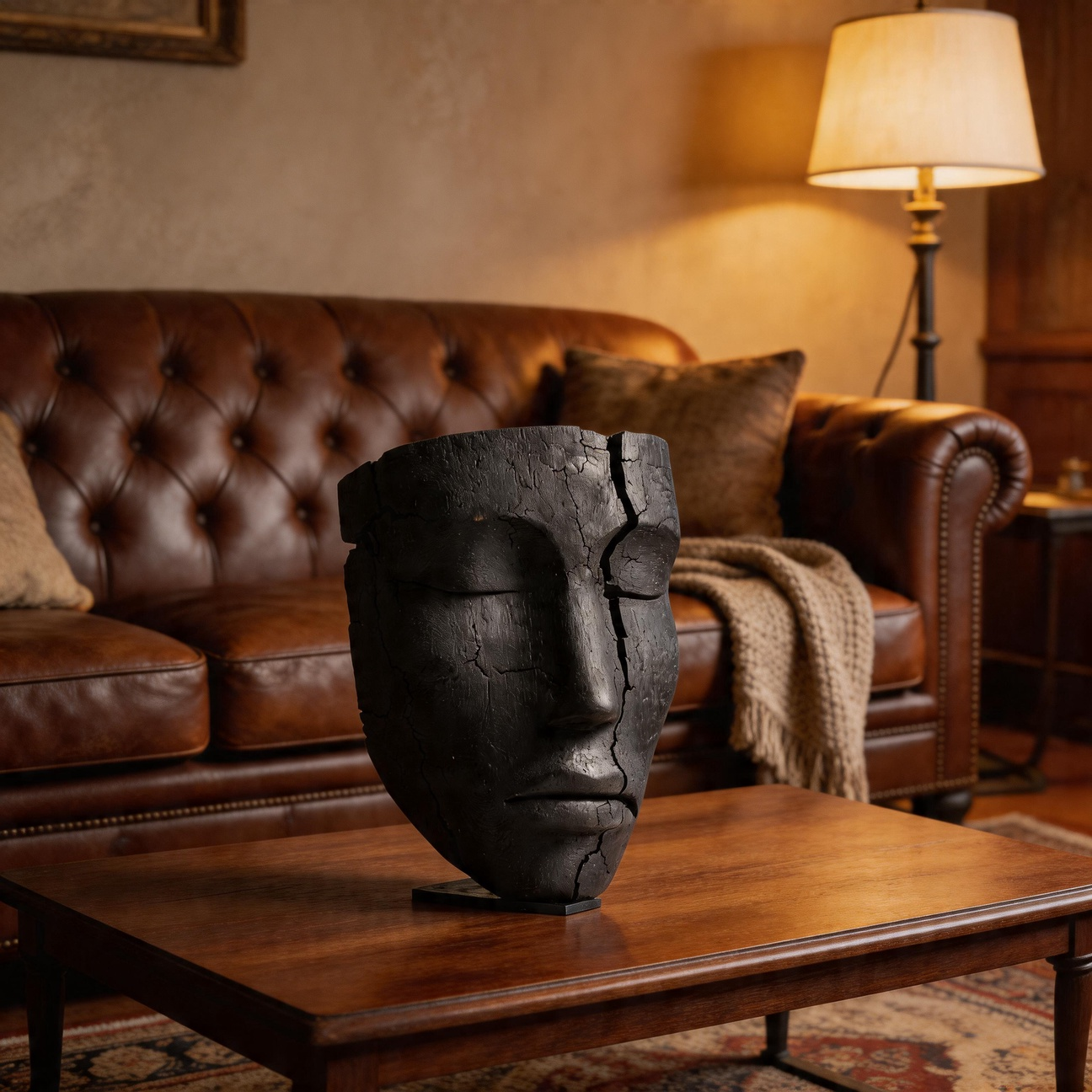 Charred Split Eroded Visage Sculpture
