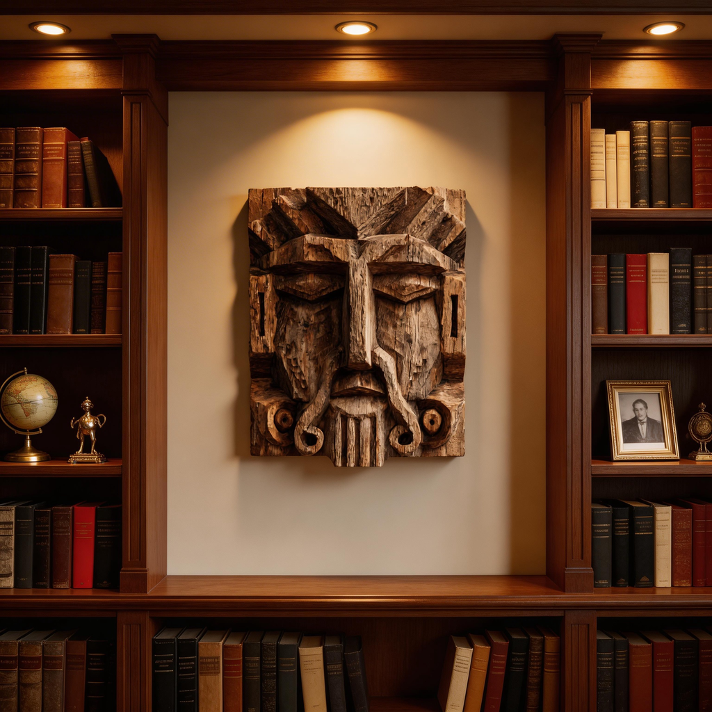 Ancient Tribal Elder Relief Wall Mask  Wood Sculpture
